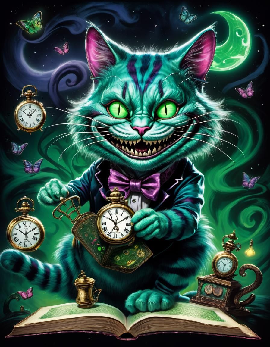 Menacing Cheshire Cat in Starry Wonderland