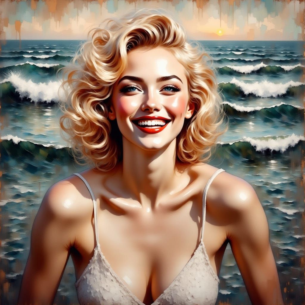 Marilyn Monroe in Serene Sunset Gouache