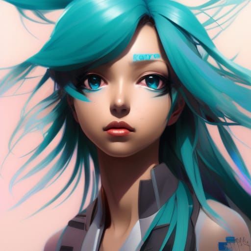 Black Hatsune Miku Portrait in Art Nouveau Style