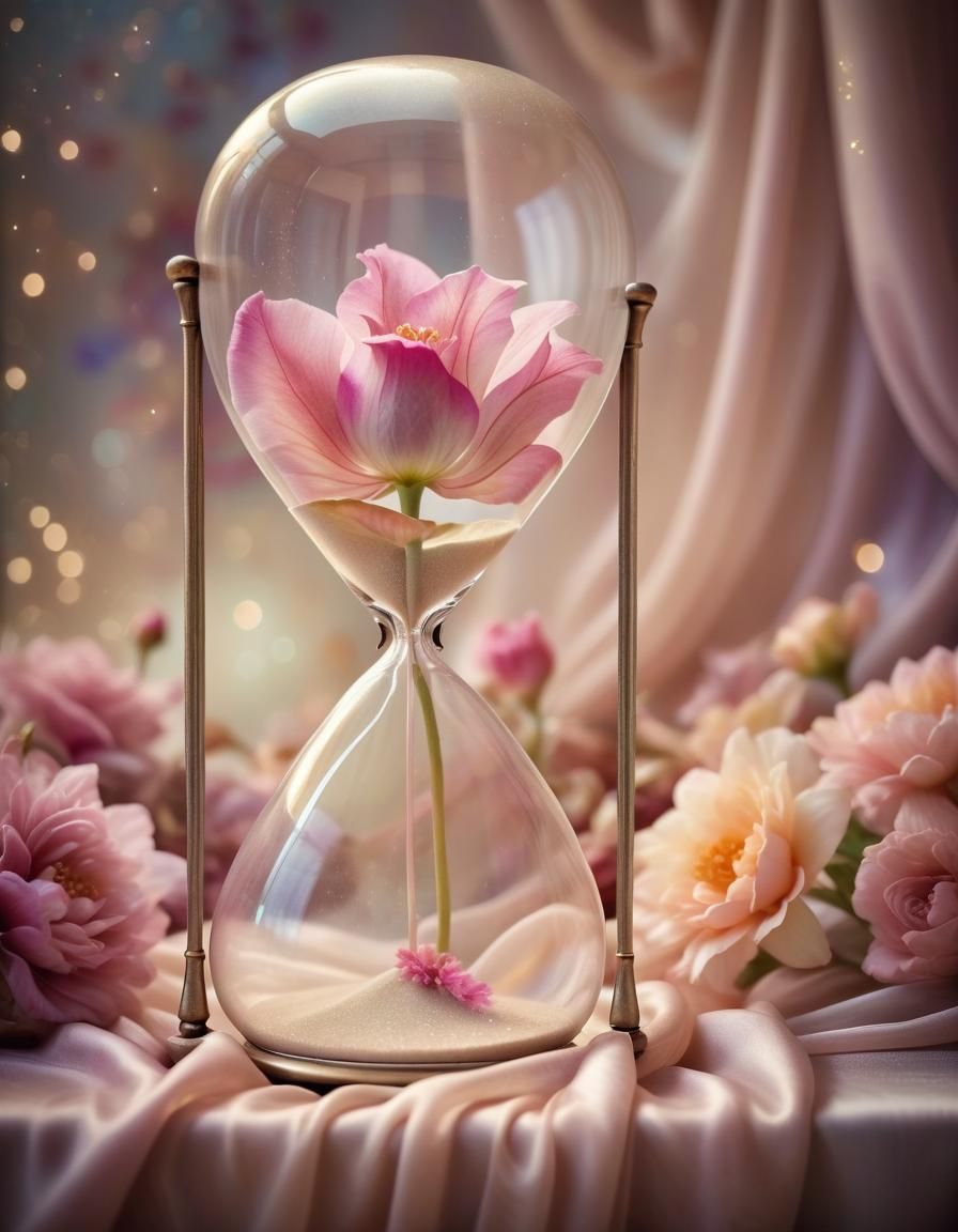Floral Hourglass on Silk: Dreamy Still Life