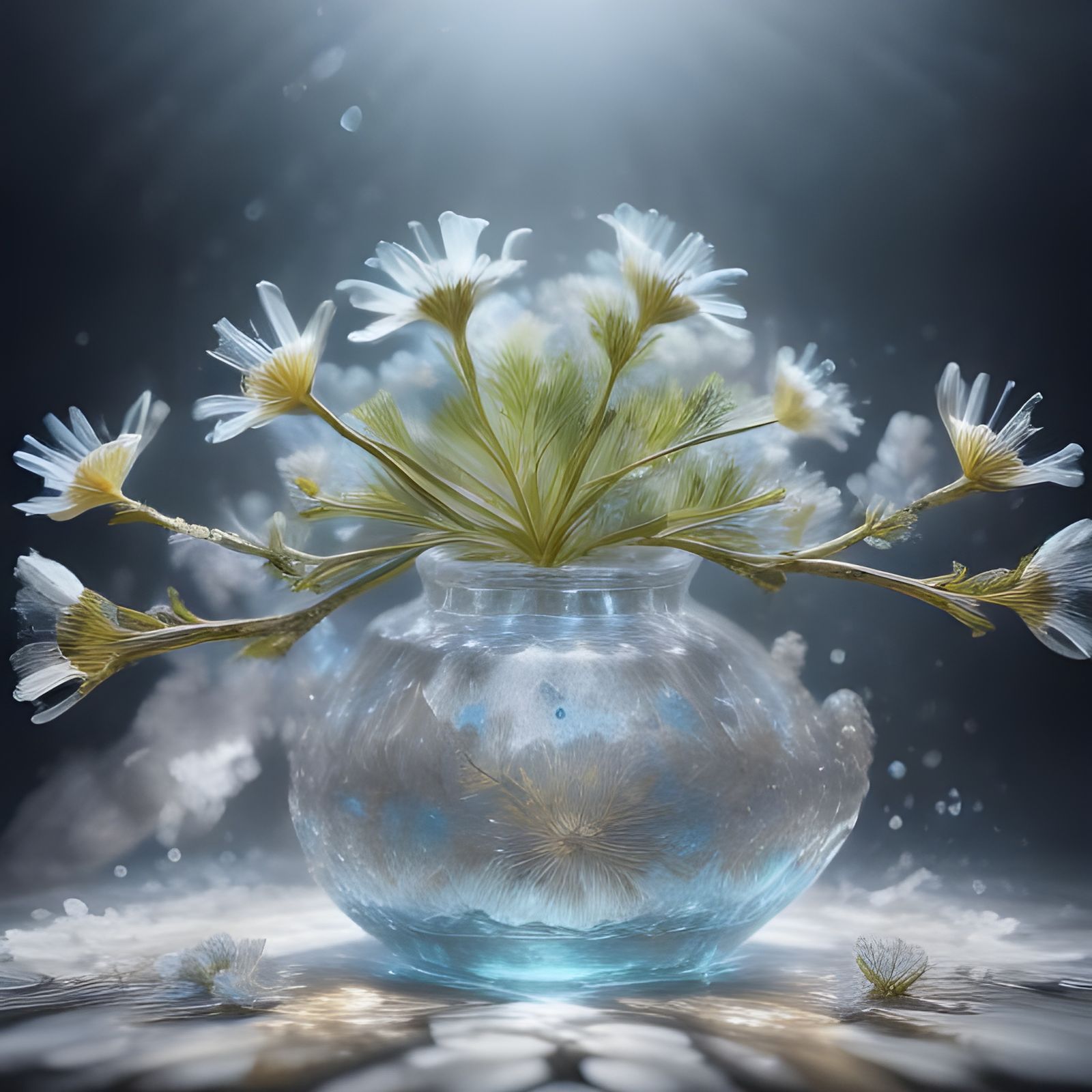 crystal vase of white flowers