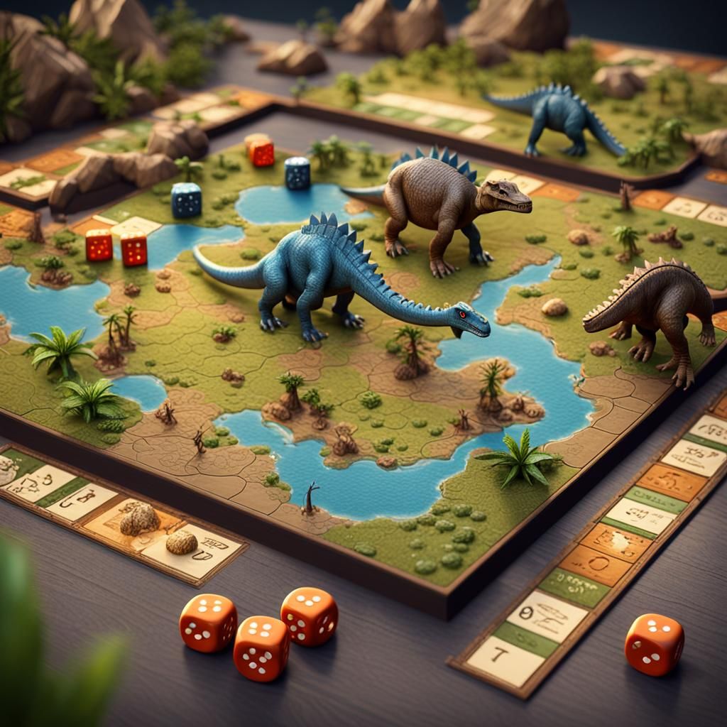 Prehistoric Board Game with Dinosaurs in 3D