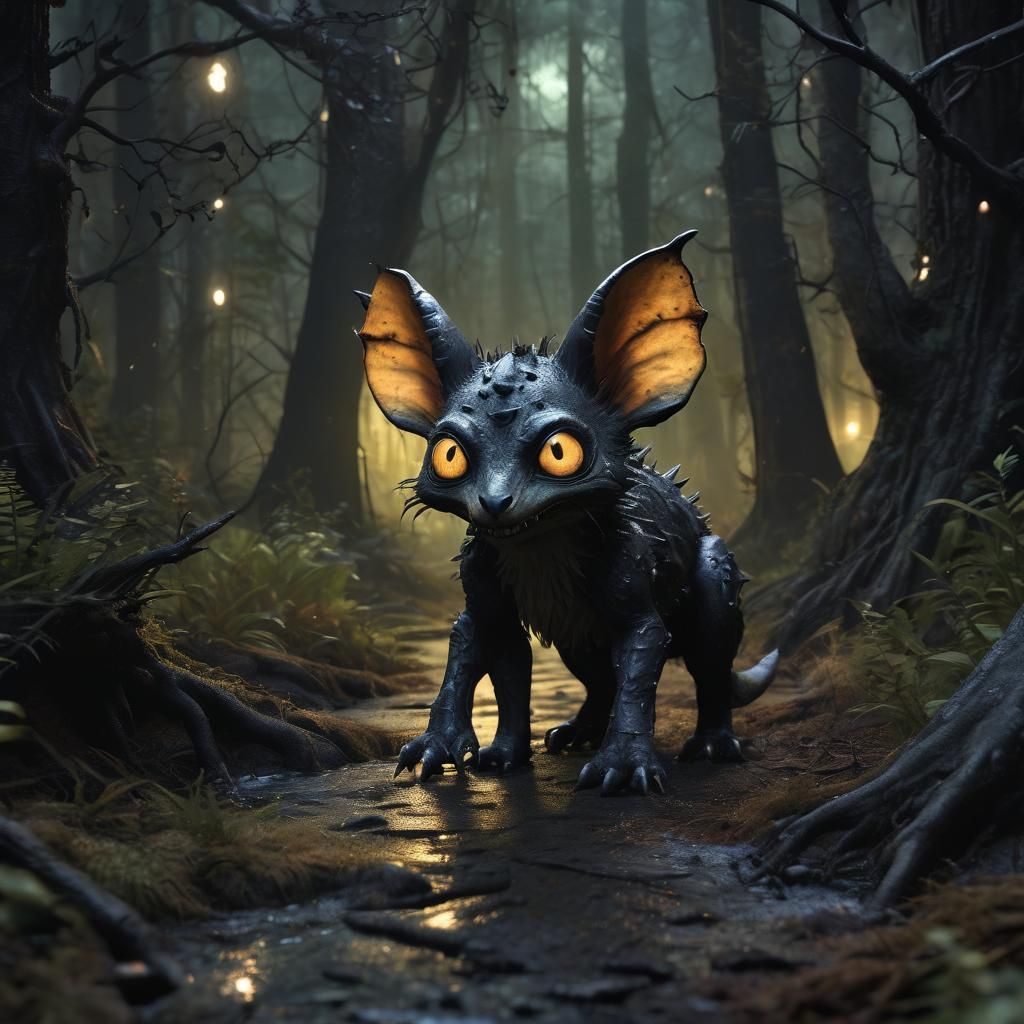 Baby Chupacabra Explores Eerie Forest, Steampunk Style