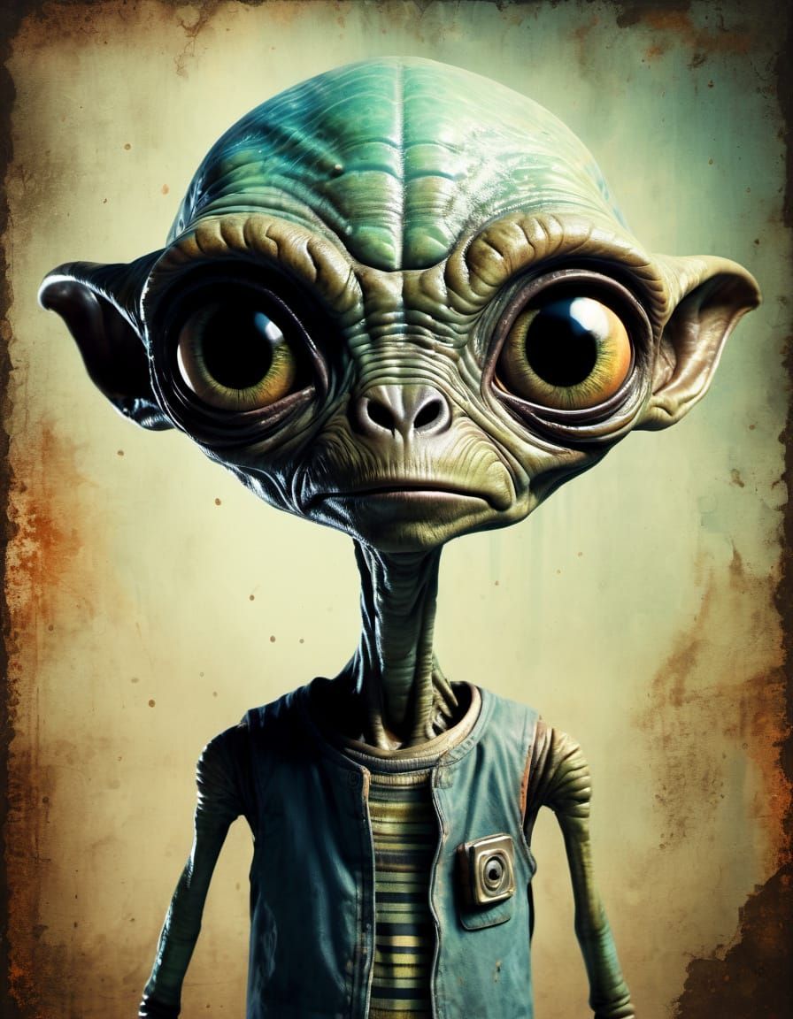 Hyperrealistic Alien Portrait in Offbeat Sci-Fi Style