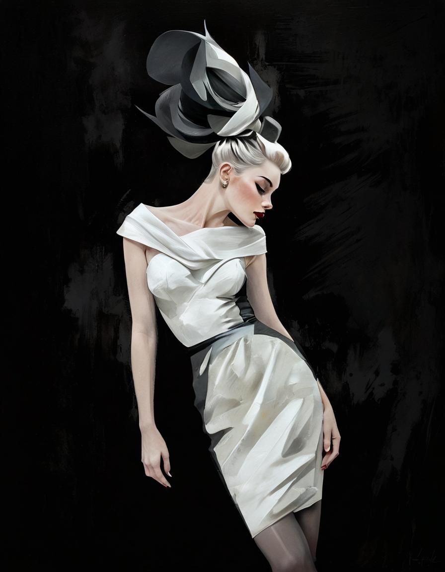 European Pinup Model in Impressionist Oil Painting