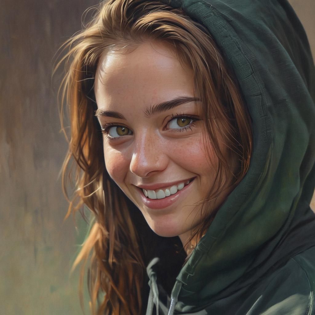 Vibrant Portrait Painting of Smiling Woman