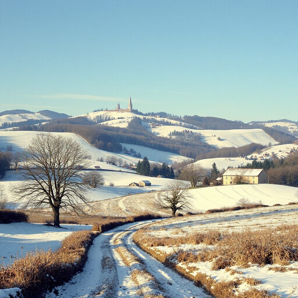 Impressionist Winter Scene in French Countryside