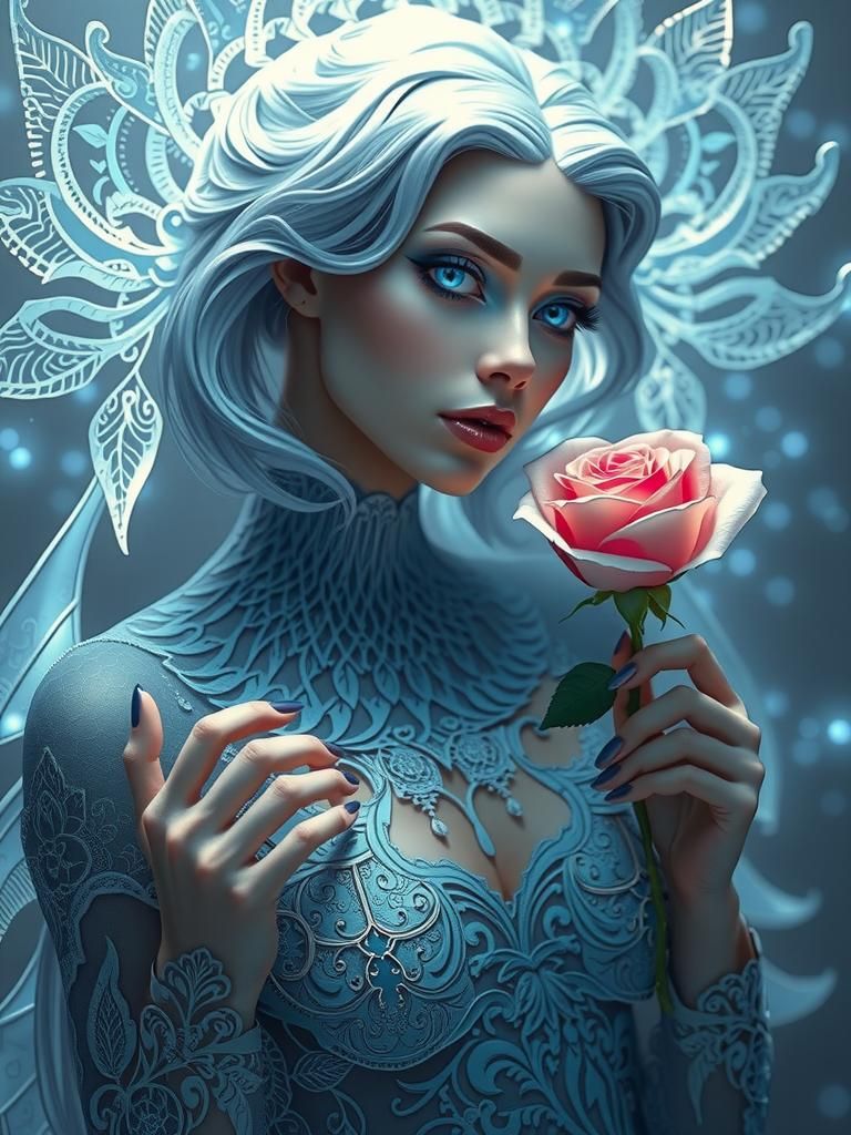 Ethereal Female Figure with Cyber-Biological Fusion