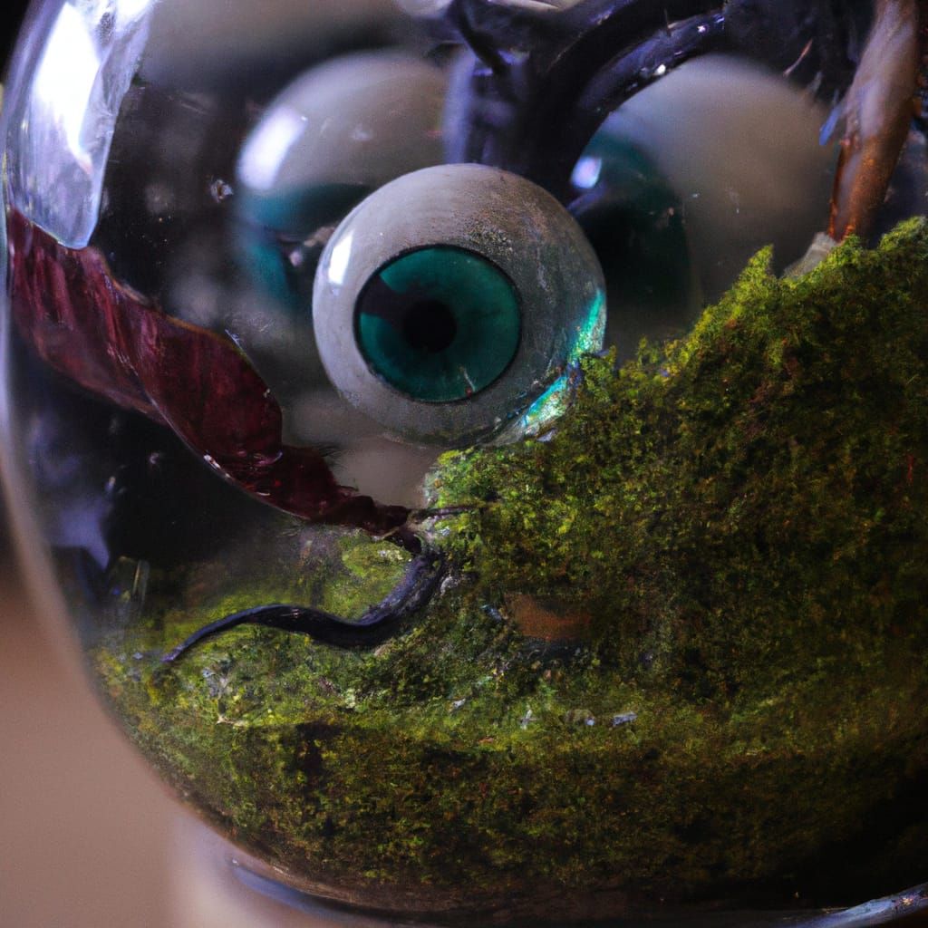 Creepy Eyeballs in Terrarium: Hyperrealistic Photography