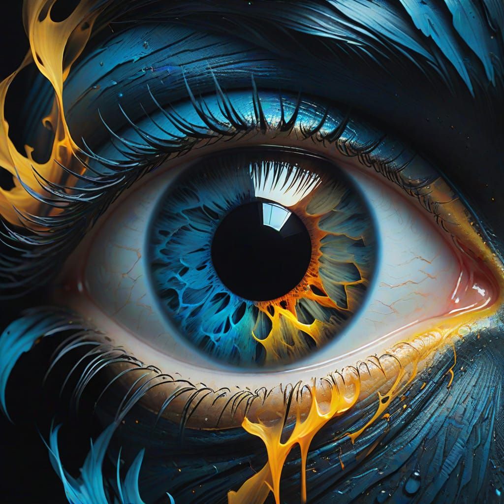 Surreal Blue Flame Reflected in a Human Eye