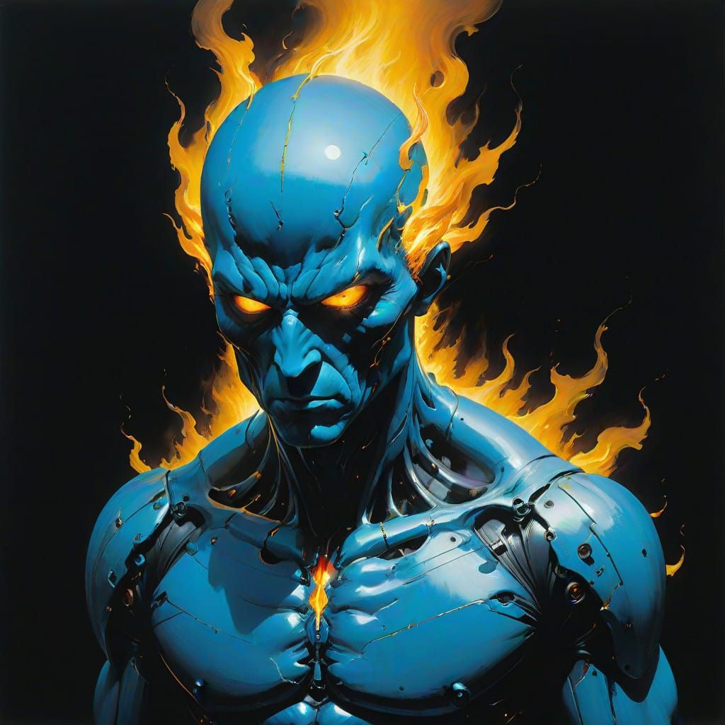 Surreal Blue Flame Illuminates a Dreamlike Eye in Darkness