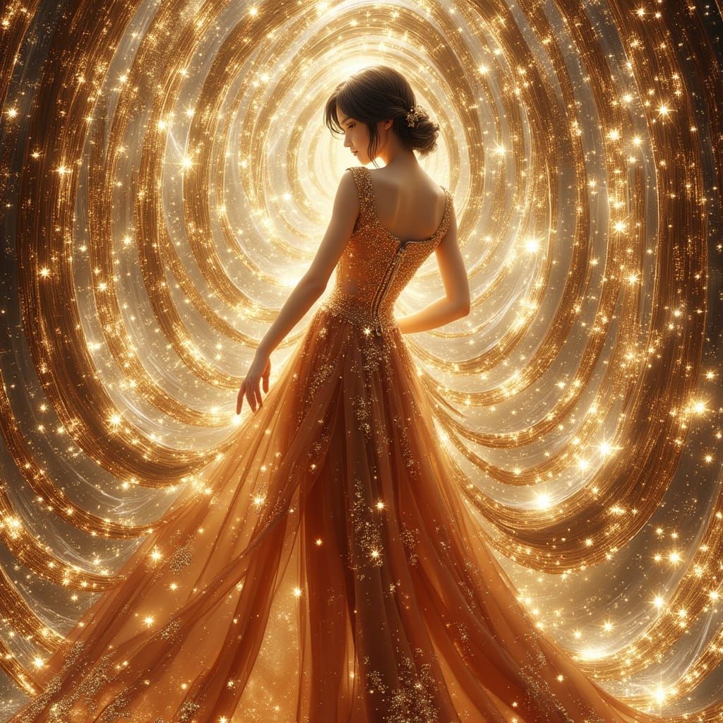 Defiant Woman in Anime Style with Swirling Patterns