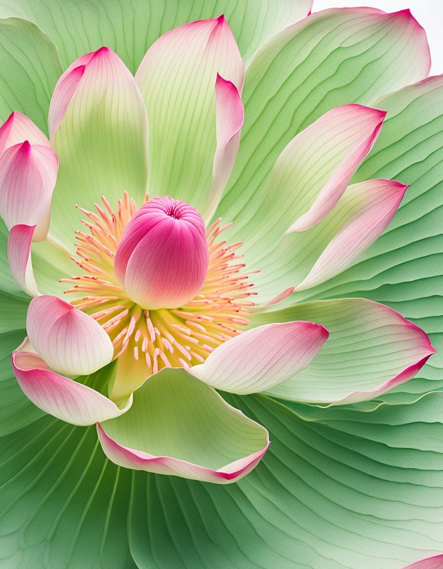 Pink Lotus Flower with Light Green Leaves