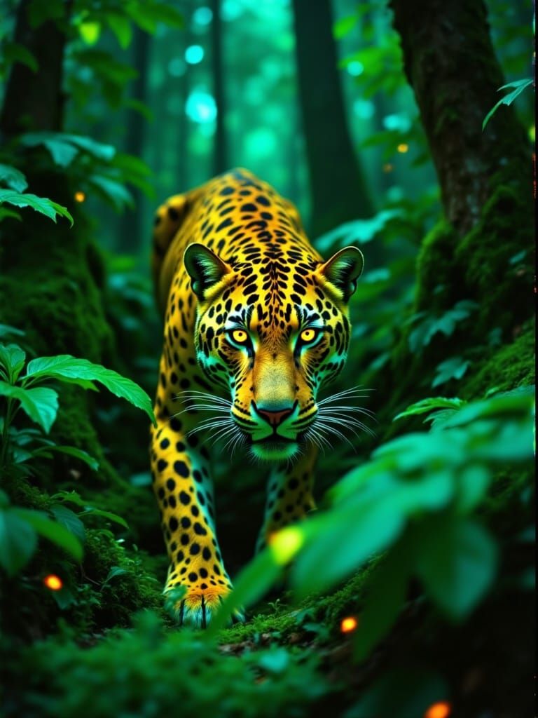 Glowing Jaguar in Neon Jungle