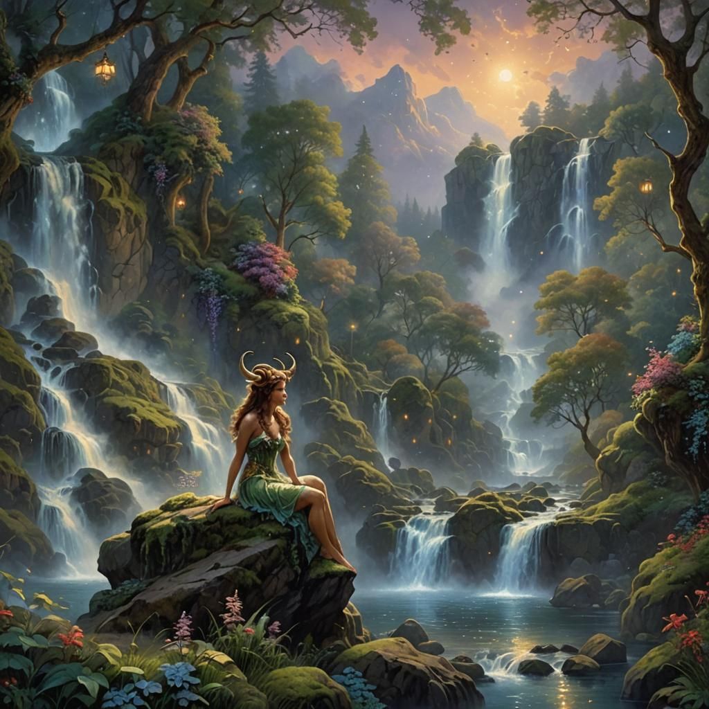 Female Satyr Forest Scene in Ethereal Fantasy Style