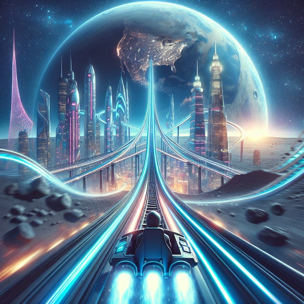 Lunar Rollercoaster Ride in Futuristic City
