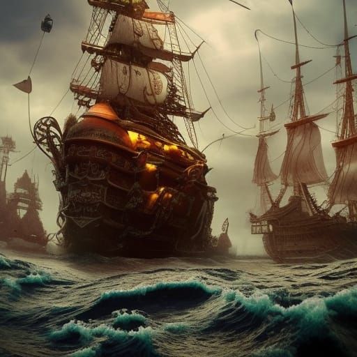 Epic Frog Pirate Captain on Ship: Digital Matte Painting