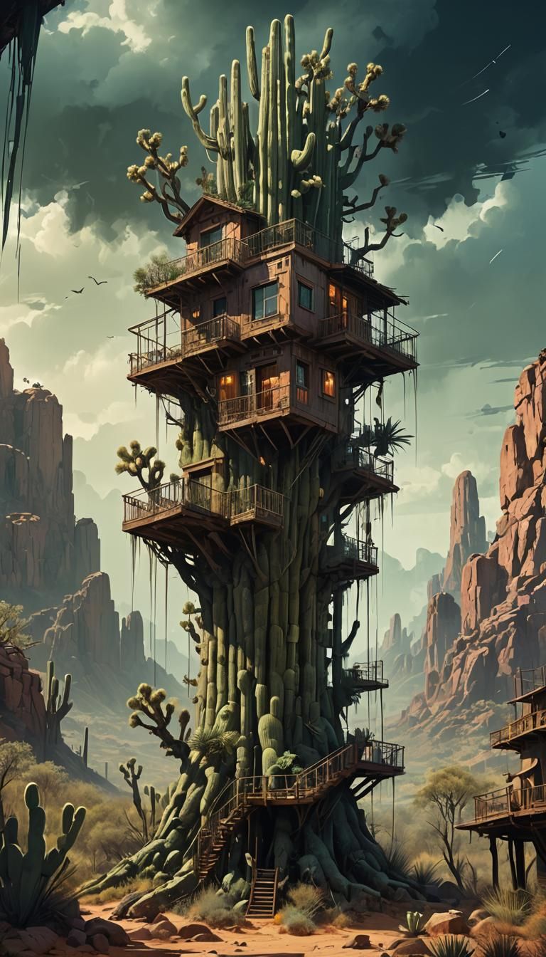 Cactus Treehouse: Dramatic Digital Matte Painting