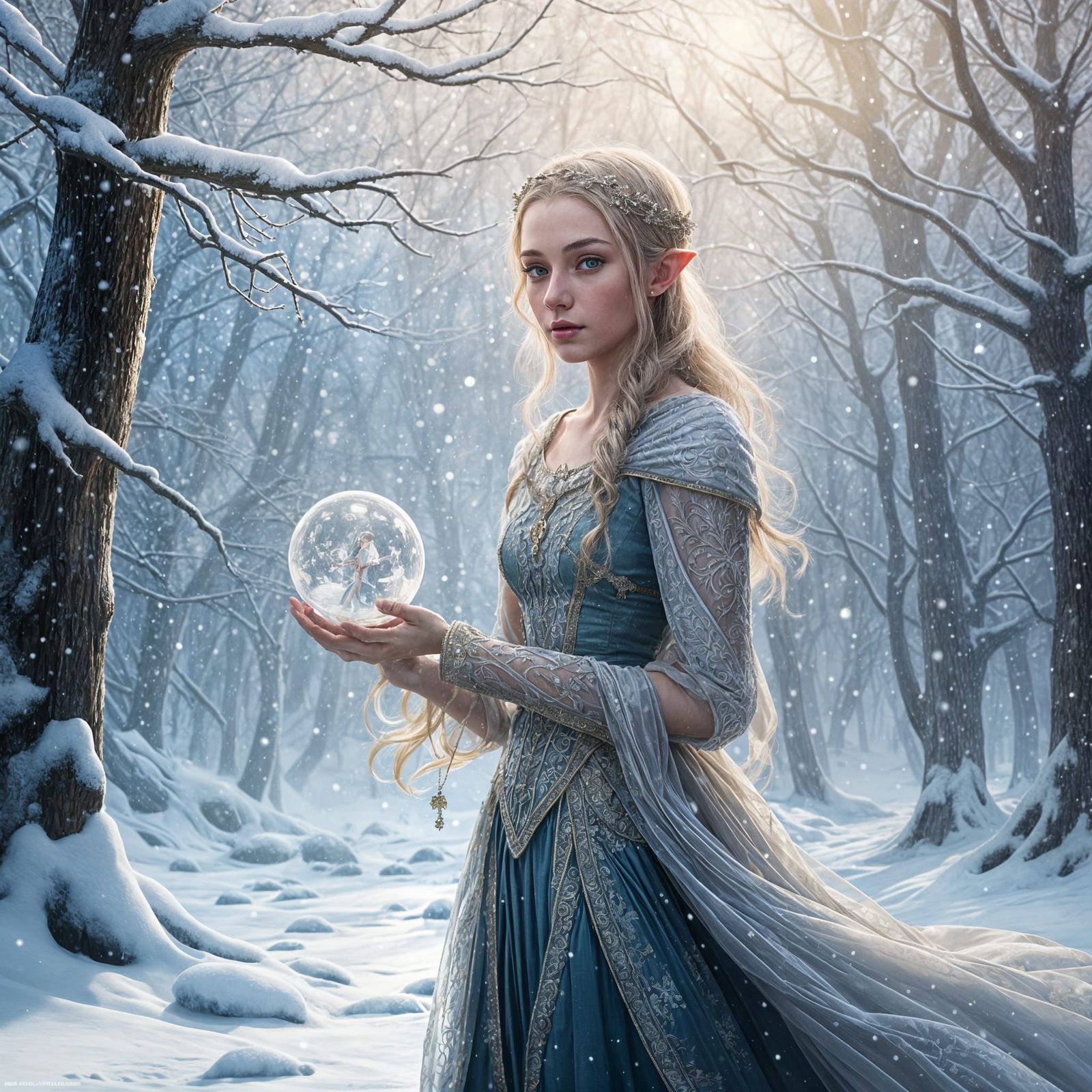 Ethereal Winter Wonderland Scene in Hyperrealistic Style