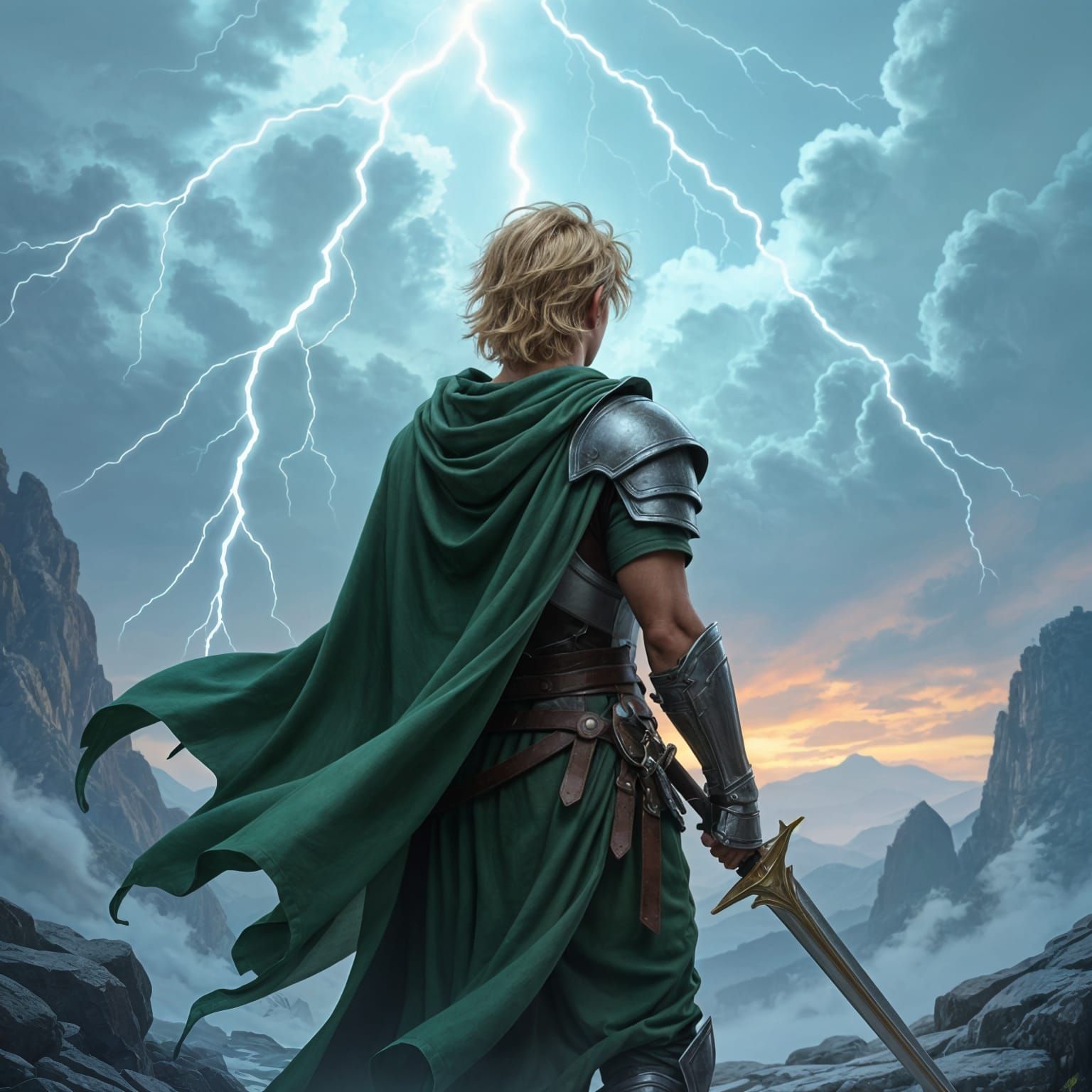 Fantasy Warrior with Lightning Powers in a Rocky Landscape
