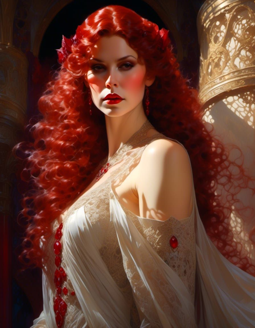 Hyperrealistic Vampire Portrait with Lace and Silk