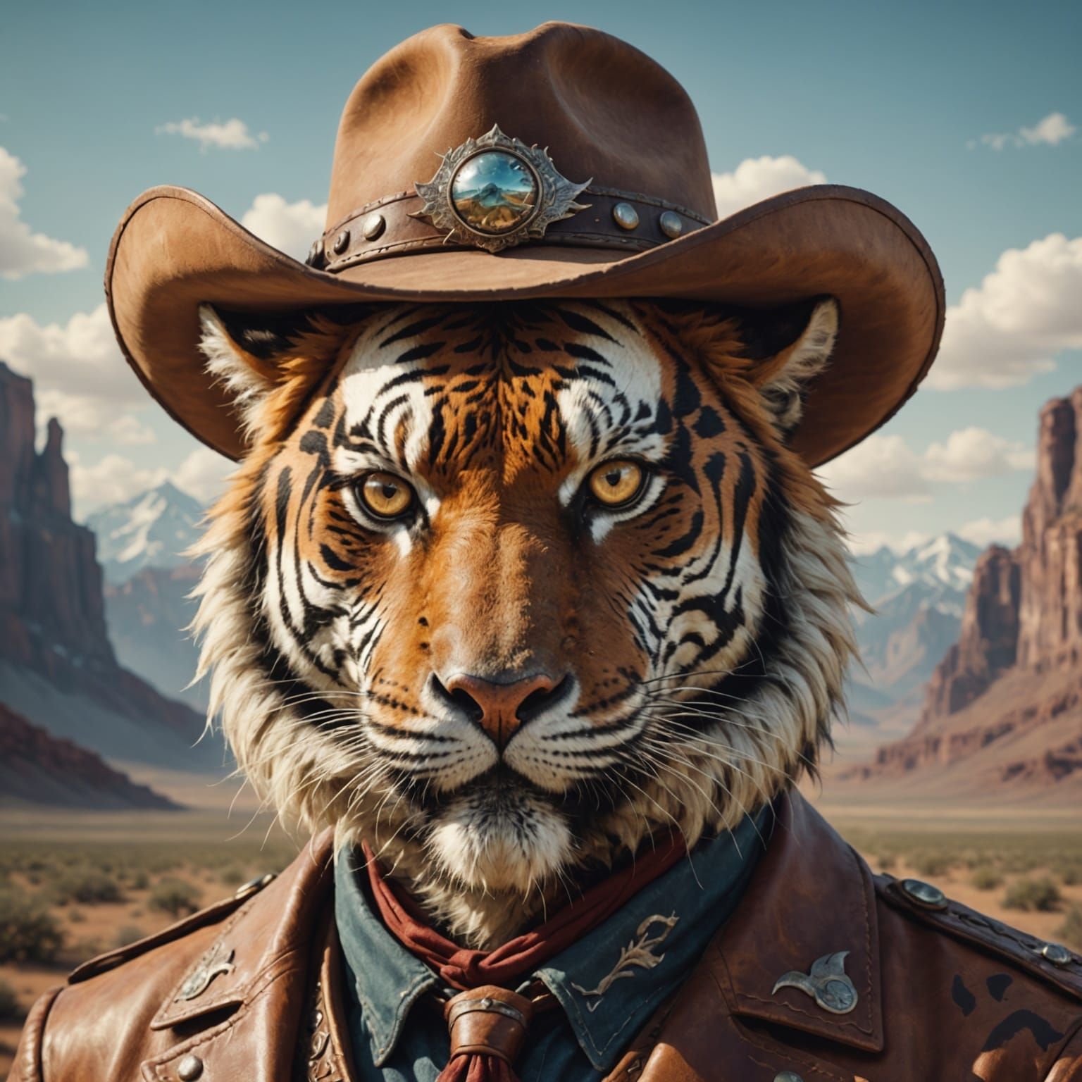 Surreal Tigerdragon Cowboy Hat Portrait Matte Painting