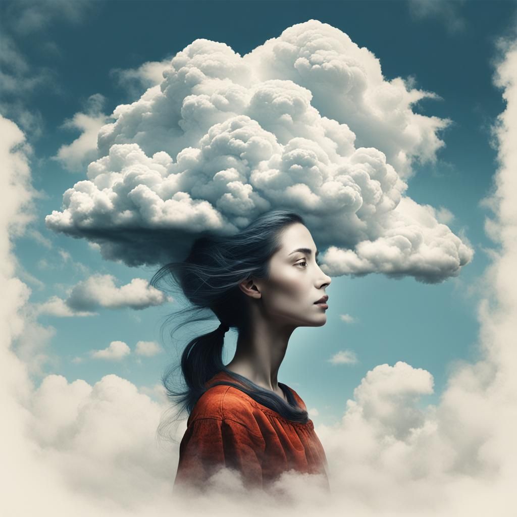 Ethereal Cloud Woman: Digital Art Portrait