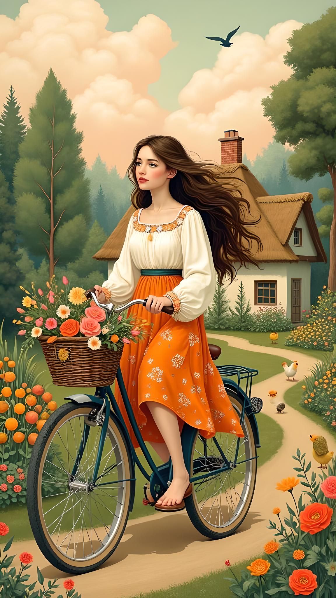 Animated Countryside Scene with Cyclist