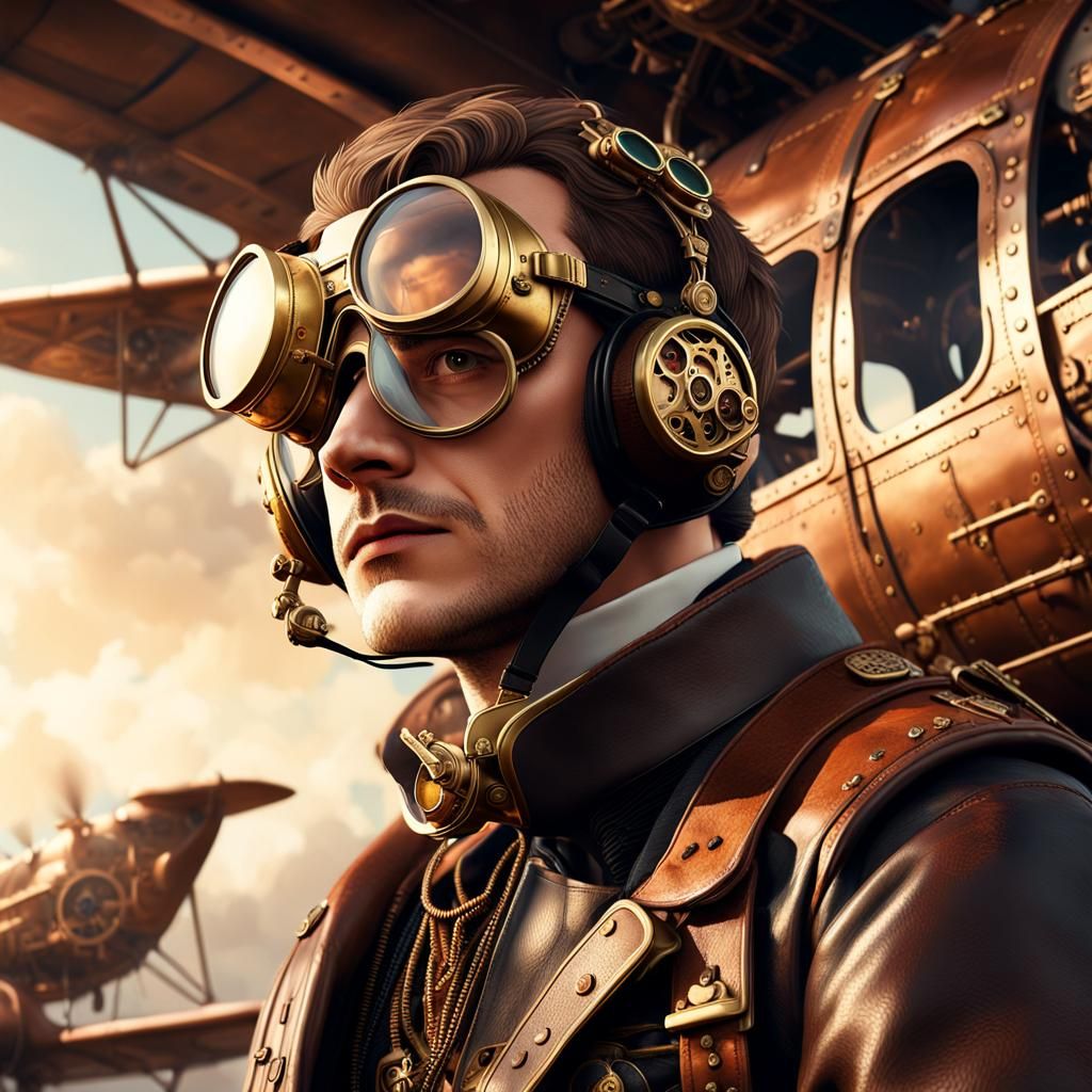 Steampunk Airplane Flies Low, Pilot Looks Down