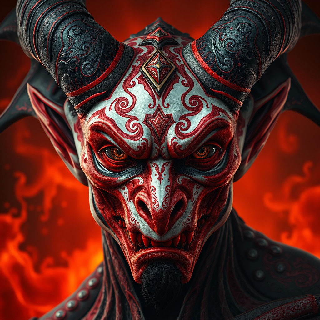 Devil Portrait with Intricate Patterns in Matte Painting Sty...