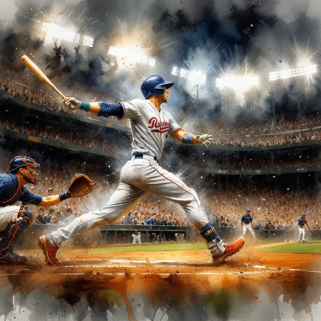 Baseball Player Action in Watercolor Style