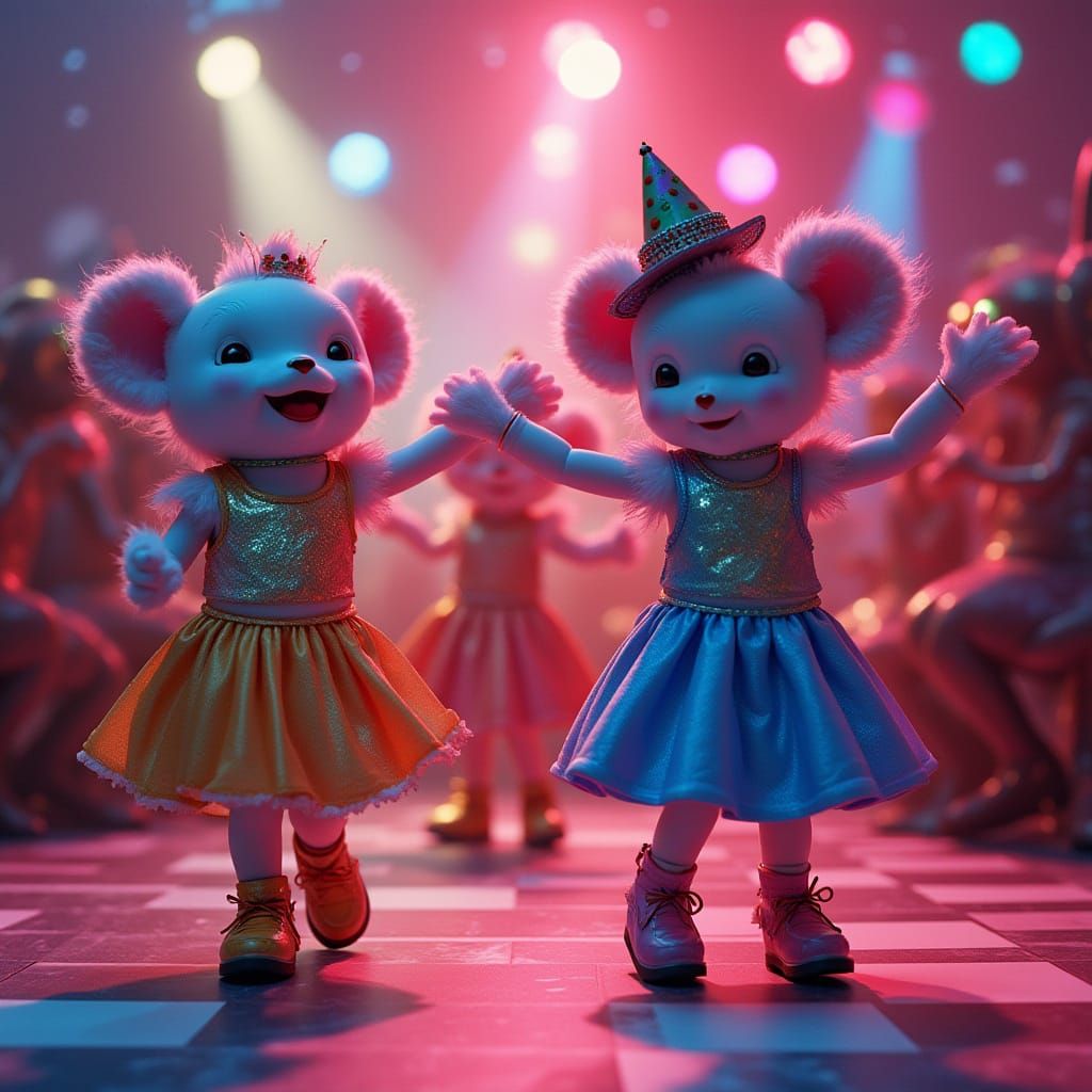 Minions Dancing in a Vibrant Futuristic Disco