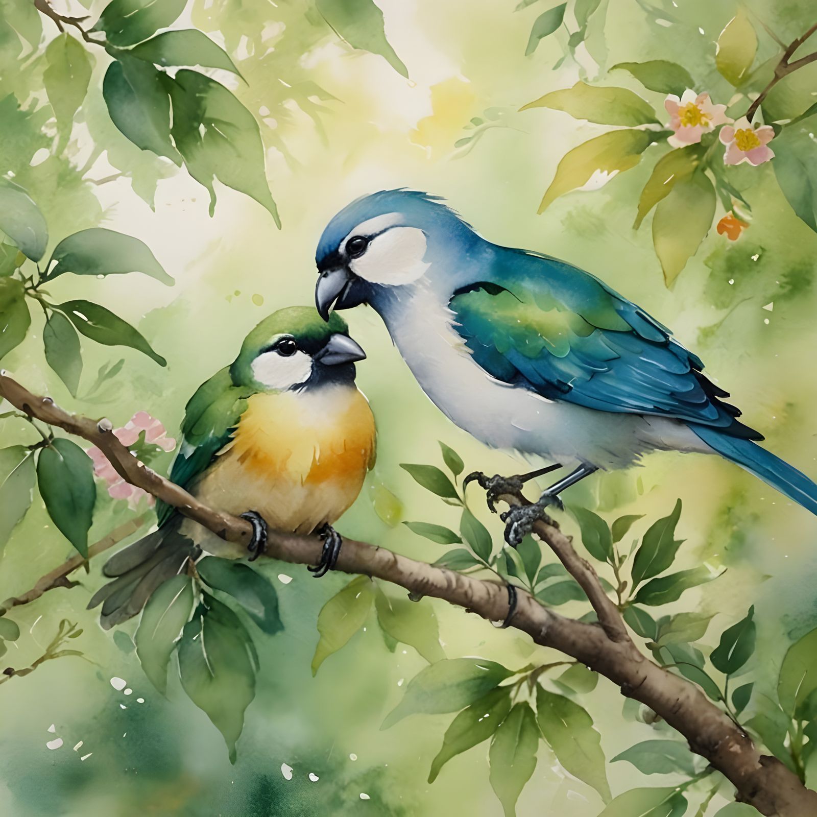 Delicate Watercolour Painting of Birds