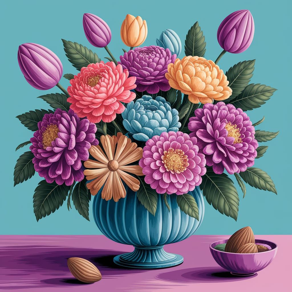 Surreal Cubist Almond Light in Turquoise Impasto