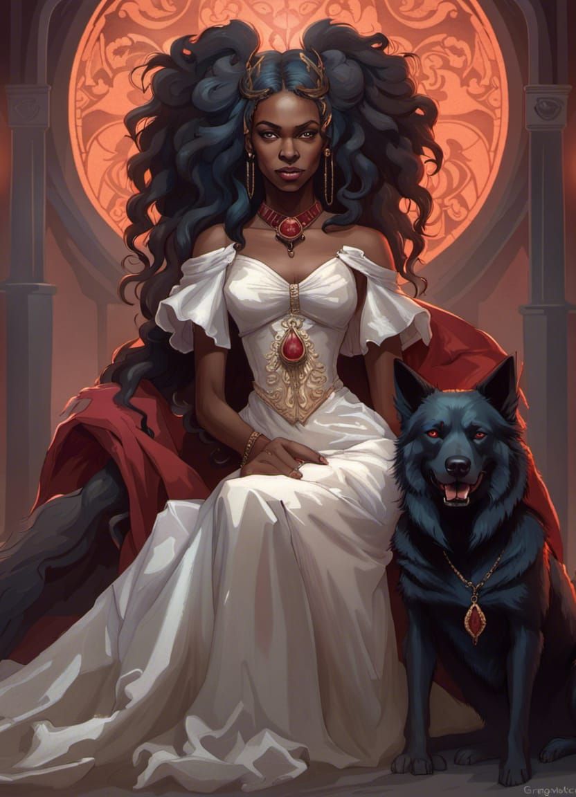 Gothic Vampire Duchess Portrait with Hellhound