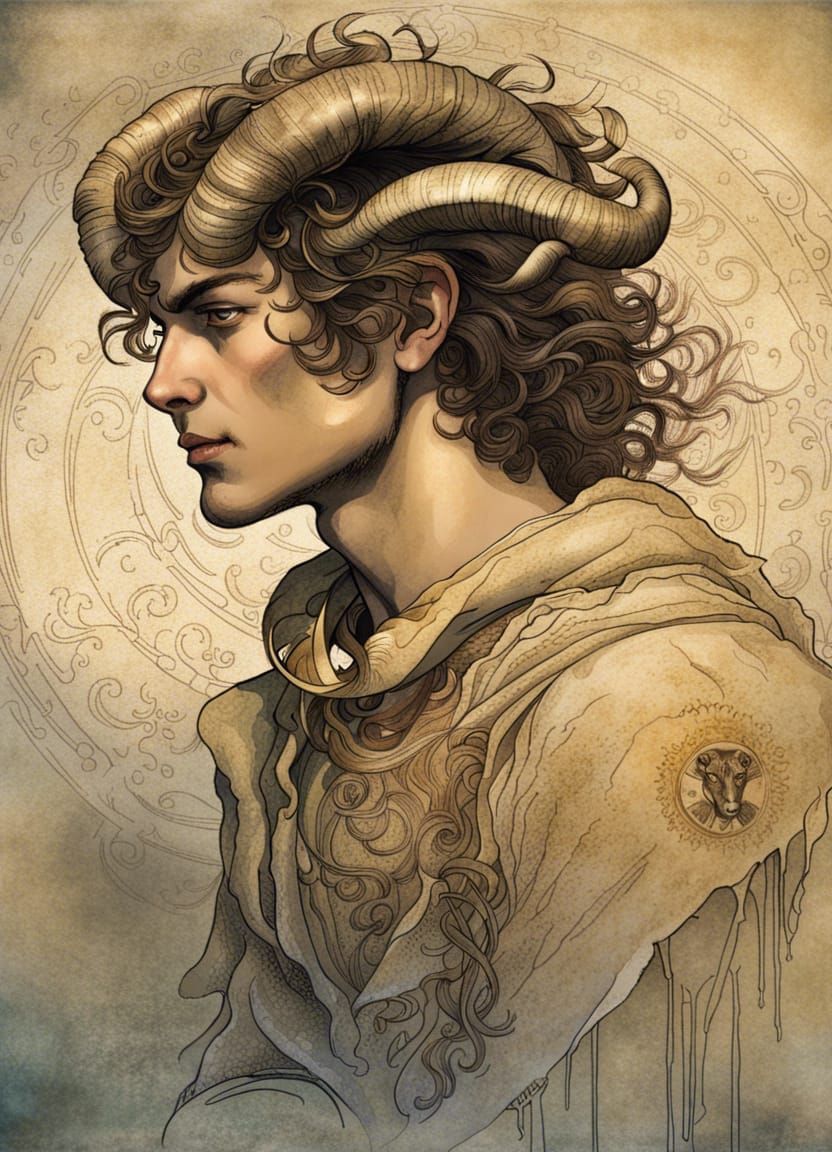 Aries Embodied: Zodiac Sign Art in Classic Illustration Styl...