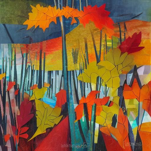Cubist Paper Collage of Autumn Trees