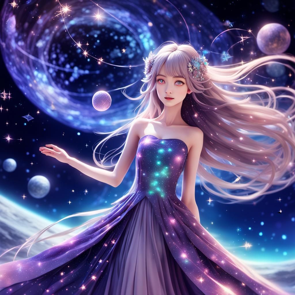 Cosmic Anime Portrait in Vibrant 3D Rendering