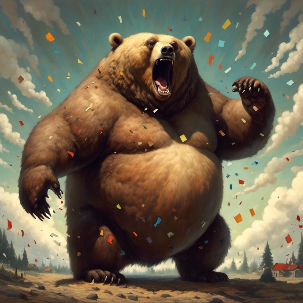 Comical Portrait of an Overweight Bear