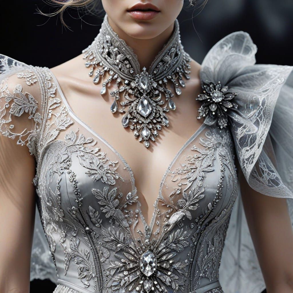 Fashion Illustration: Model in Silk and Lace Dress