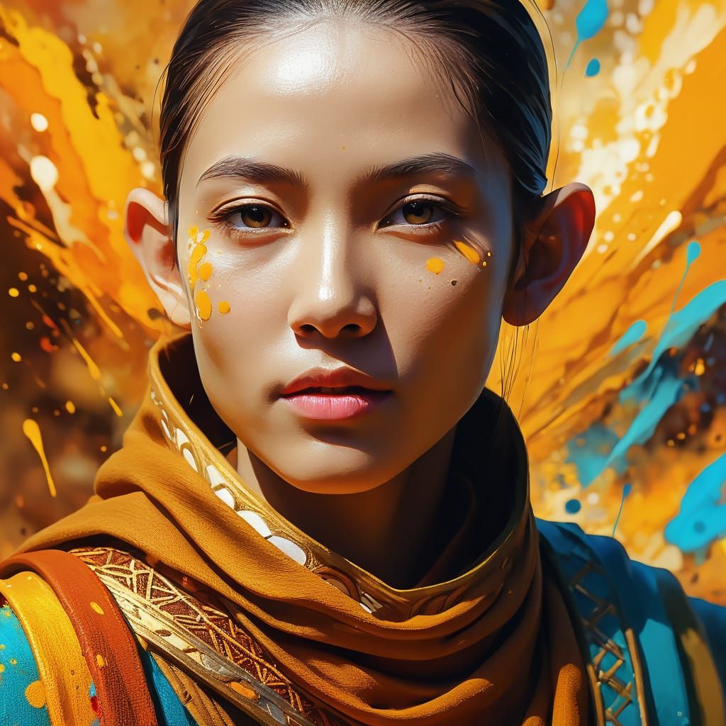 Half-Elf Monk in Abstract Expressionism Style