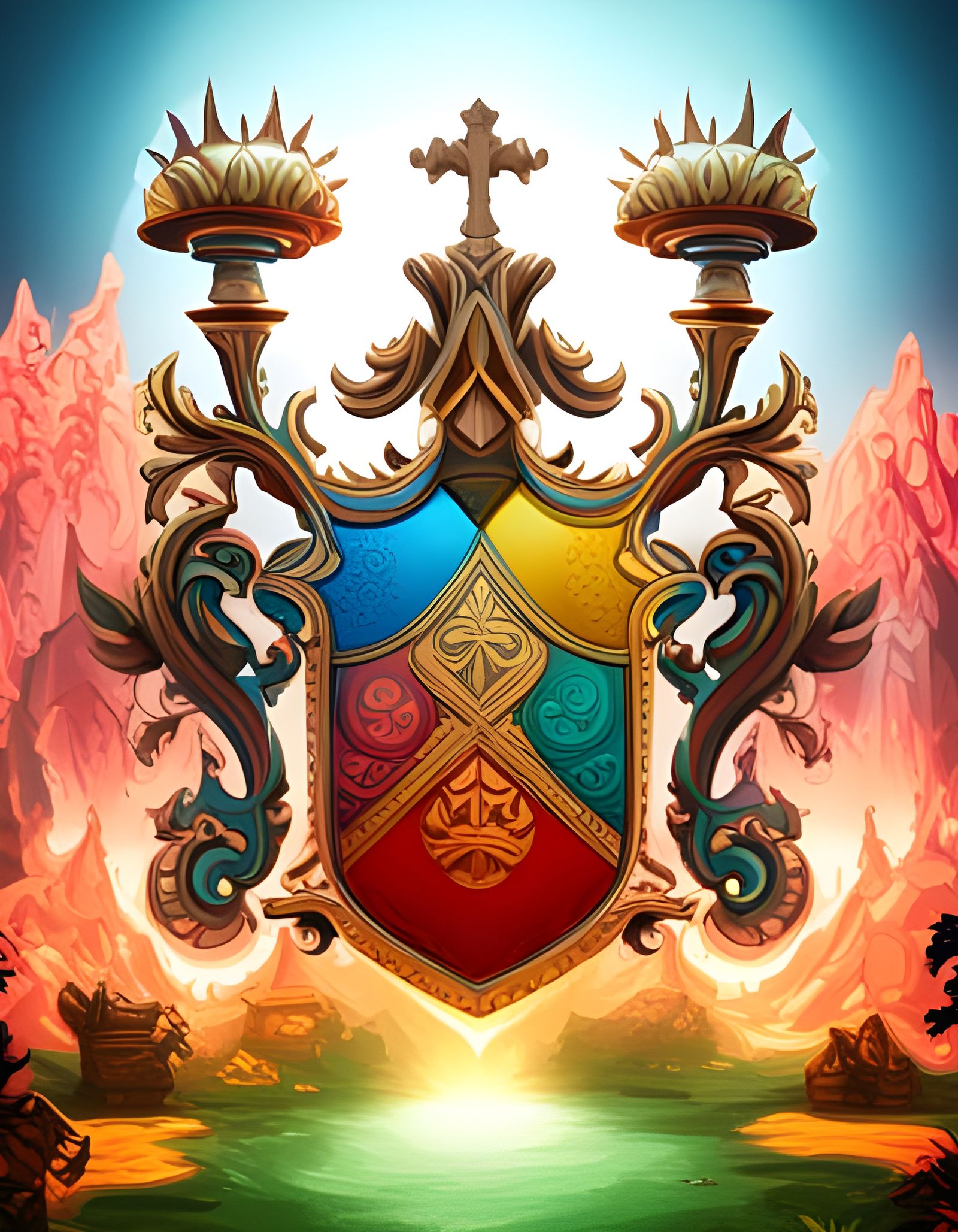 Neon Coat of Arms: Detailed Digital Art