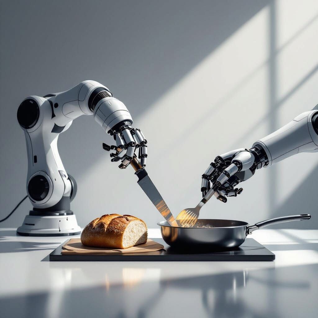 Robotic Arm Artfully Prepares Food on Futuristic Book Cover