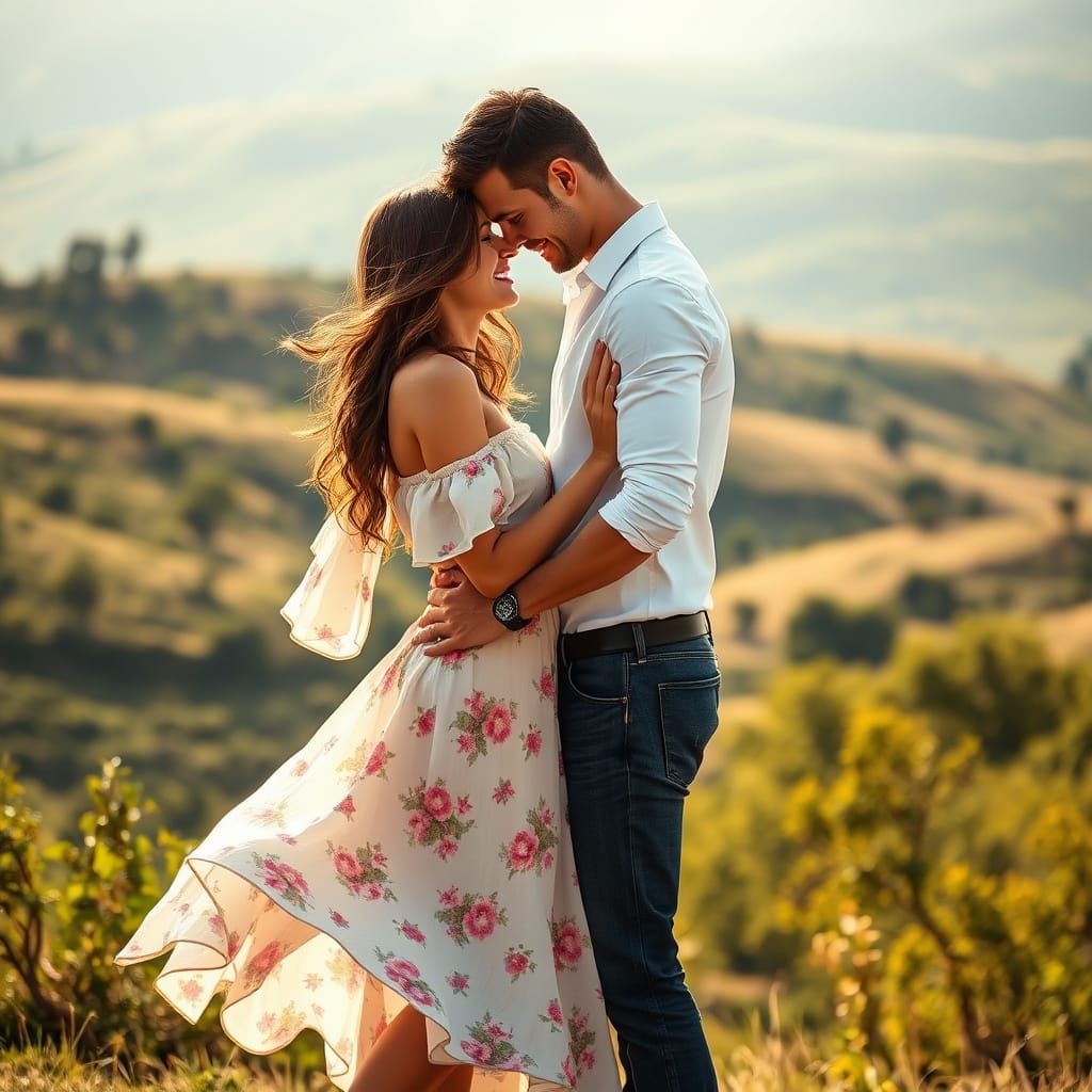 Romantic Couple in Whimsical Hillside Setting