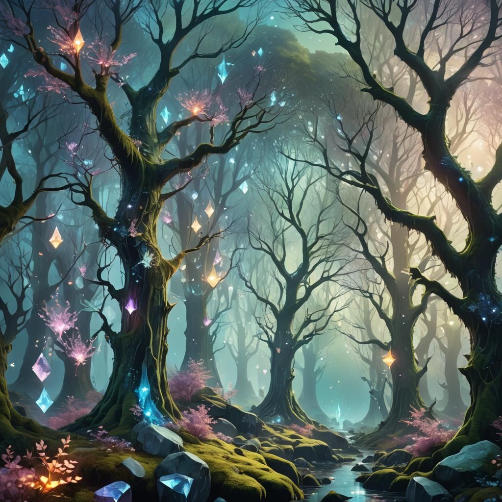 Ethereal Crystal Forest of Eldoria Concept Art