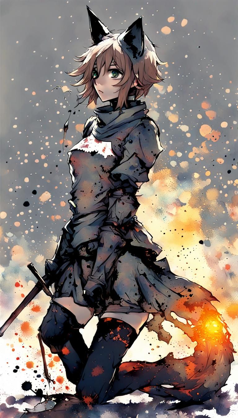 Defeated Ink Knight Kneeling on Battlefield