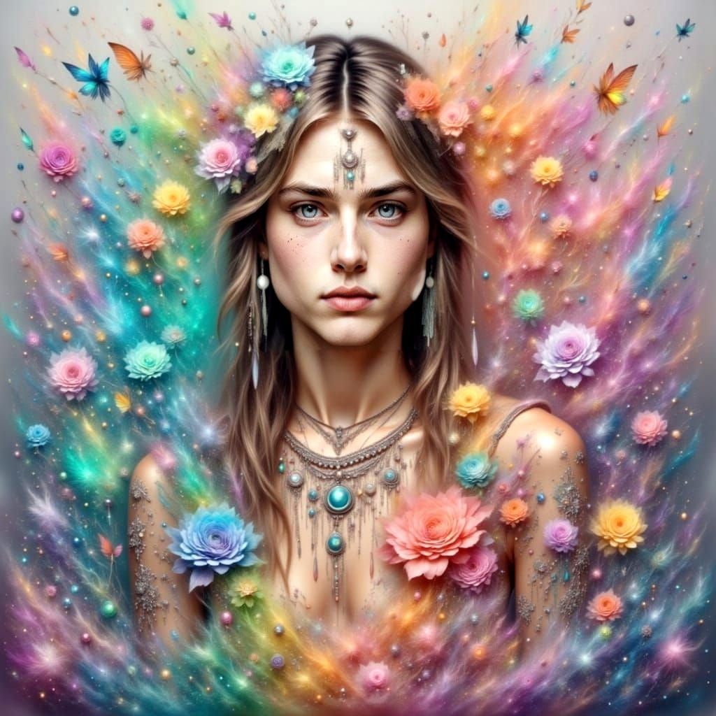 Pastel Rainbow Portrait in Dreamy Ethereal Style