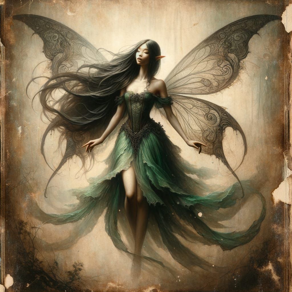 Enchanting Norse Fairy in Sepia-Toned Photograph