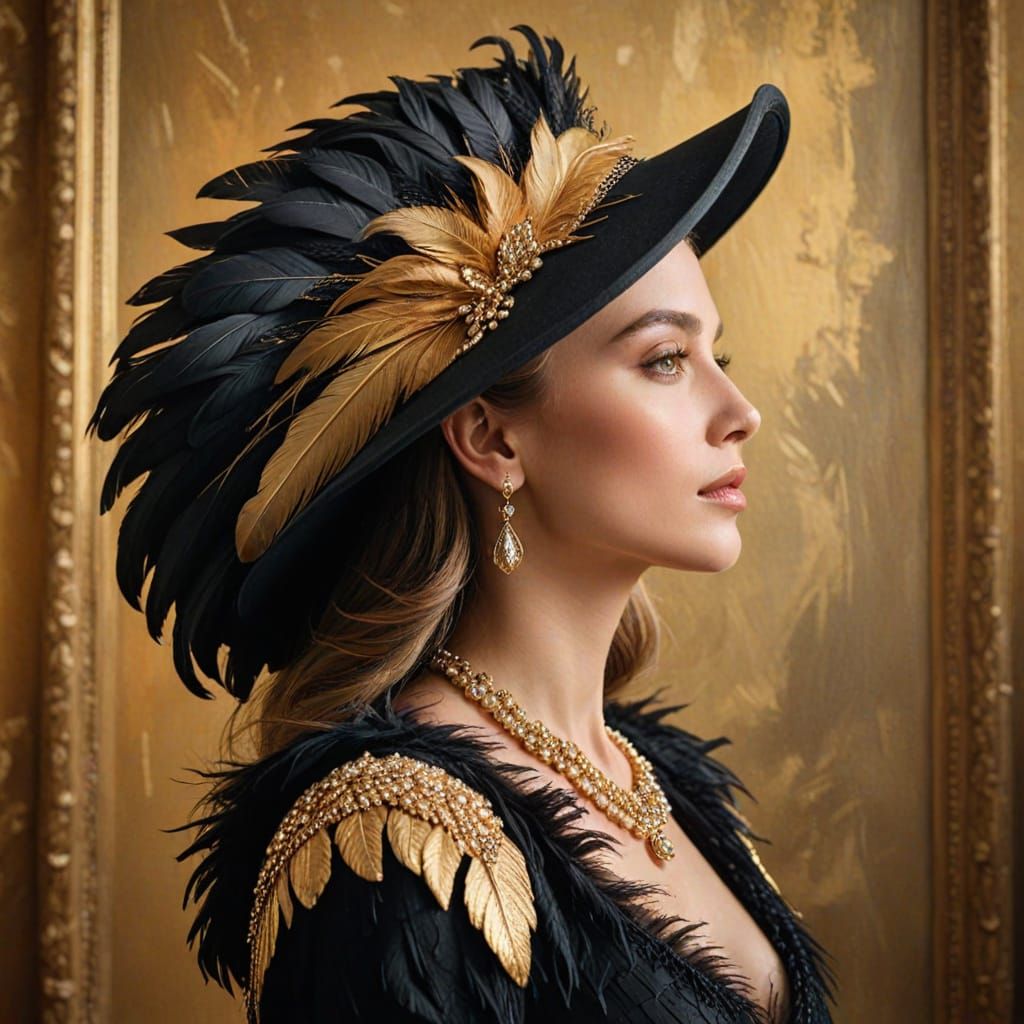 Elegant Woman in Black Dress: An Oil Painting Portrait