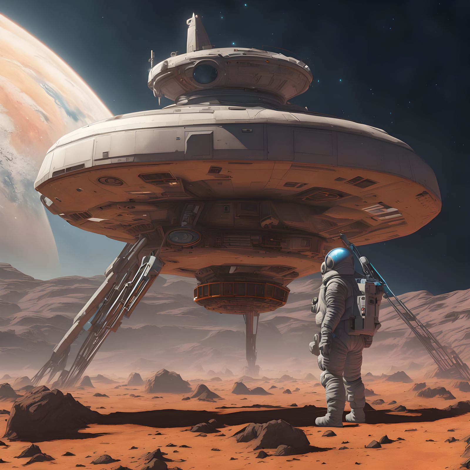 Astronaut Standing Tall in Vibrant, Orange-Brown Landscape